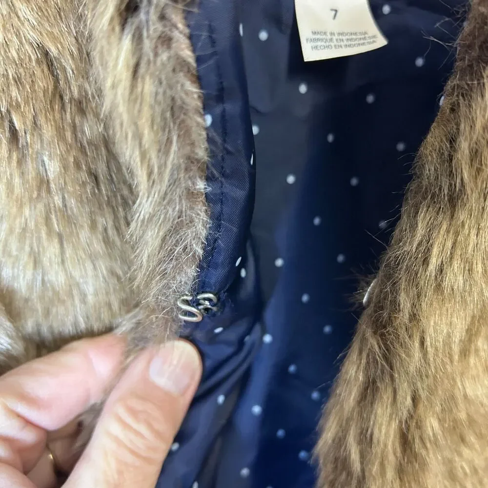 Oshkosh B'Gosh Girl's Brown Faux Fur Sleeveless Belted Vest Girl's Size 7